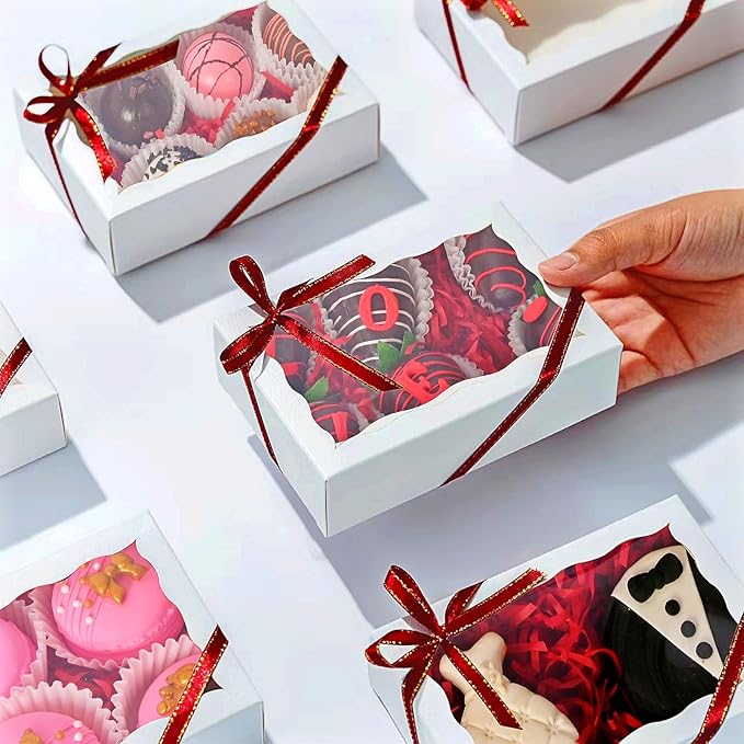 50PCS 7x4⅜x1½ Inch Cookie Boxes with Window Chocolate Truffle Boxes Brownie Boxes Bakery Pastry Gift Boxes Soap Boxes Dount Boxes Browine Cake Boxes Treat Boxes for Party Favors Christmas