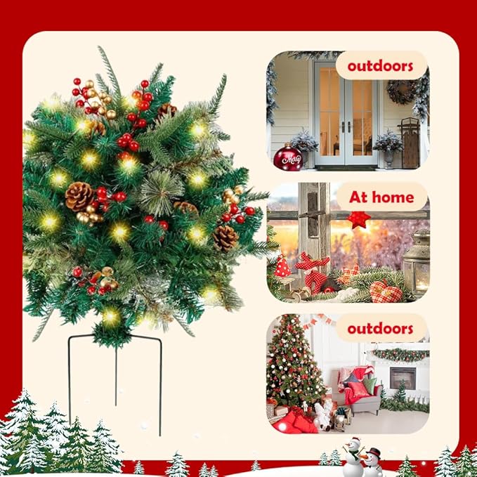 2026 New Holiday Planter Filler, Upgrade Holidays Planter Lighted Artificial Christmas Urn Filler with Tripod Stake, Prelit Holidays Planter, Christmas Holiday Planter Filler Outdoor Decorations (2)
