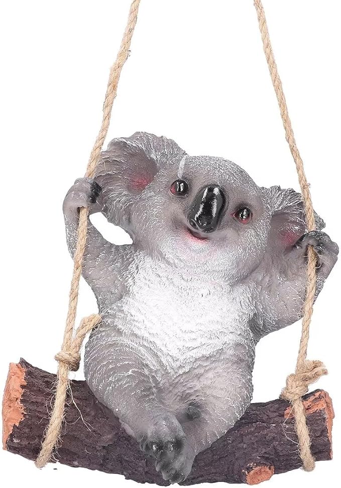 Swinging Koala Figurines Resin Garden Statues for Patio Balcony Backyard Lawn Ornaments Grey A