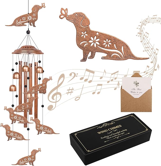 YHmall Dachshund Dog Wind Chimes for Outside, 35" Dachshund Gifts for Women Mom Men Friend Grandma Wife, Windchimes Outdoors for Yard Garden Decor