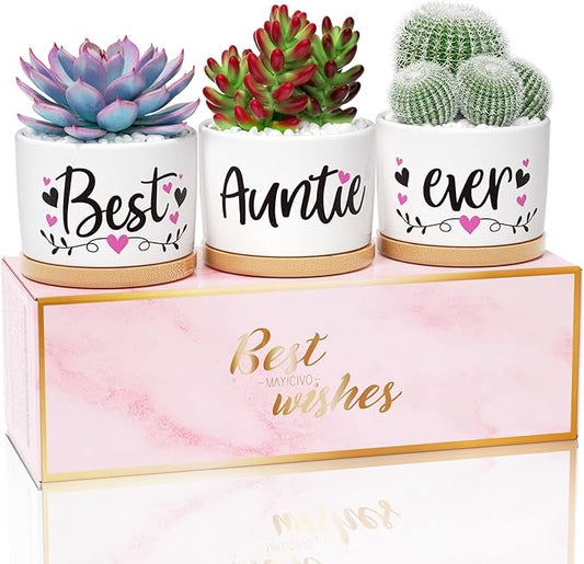 MAYICIVO Christmas Aunt Gifts from Niece Nephew, Best Gifts for Aunt, Best Auntie Ever Gifts Succulent Pots for Plants Indoor Ceramic Planter, Gift Boxed Aunt Birthday Gifts for Aunt Auntie