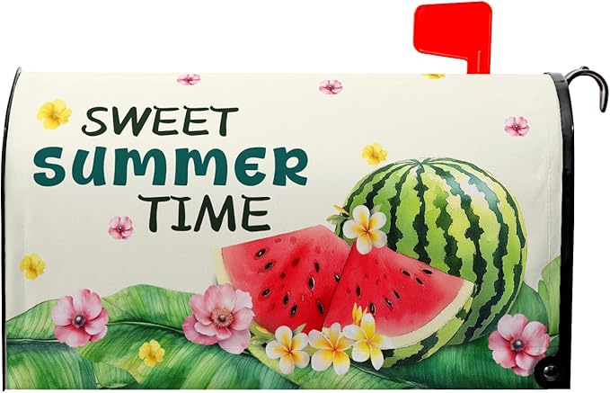 Watermelon Mailbox Cover Summer Sweet Time Mail Box Wraps Summer Mailbox Covers Magnetic Standard Size 21x18 inch Palm Leaf Floral Holiday Decorative Mailboxes for Outdoor Garden Home Decor