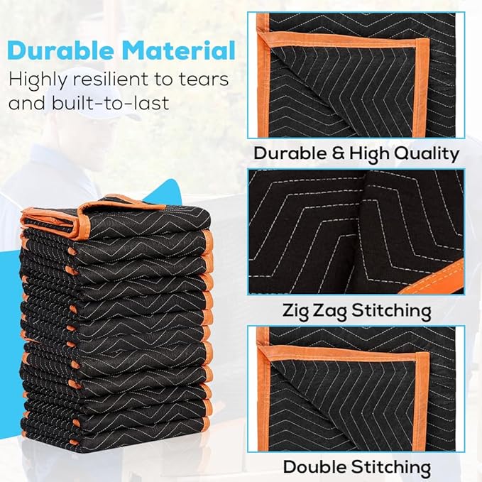SIMPLI-MAGIC 79522 Heavy Duty Padded Moving Blankets, Orange/Black, 72” x 80”, 6 Pack