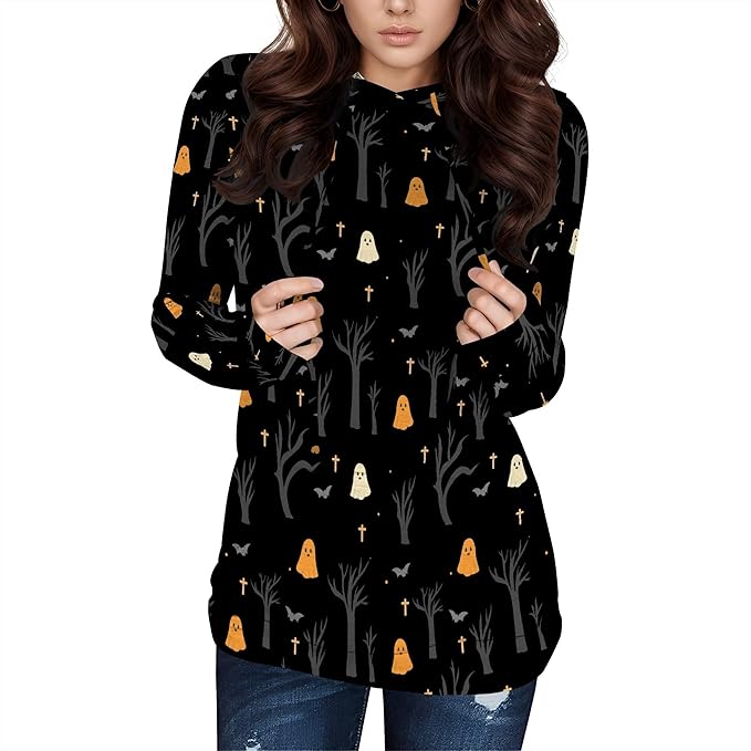 Halloween Womens Pullover Sweatshirts Trendy Drawstring Fall Sweatshirt Halloween Best Gift For Wife And Daughter