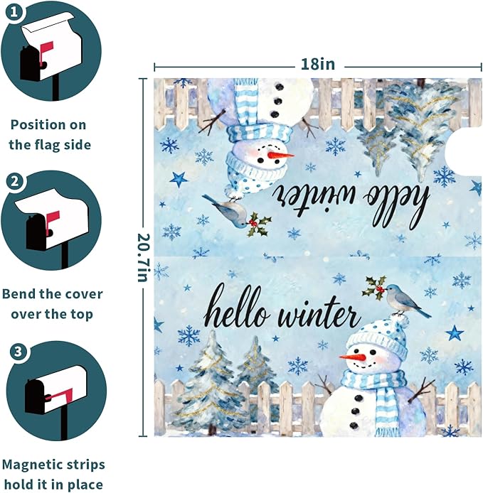 Hello Winter Snowman Mailbox Covers Magnetic Standard Size Xmas Tree Snowflake Cardinal Bird Christmas Holiday Outdoor Decorative Seasonal Letter Box Cases for Home Garden Outside Decor, 21x18 Inch
