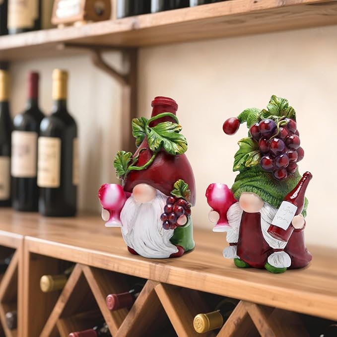 Hodao Red Wine Gnomes Decorations for Home, Home Party Resin Figurines Collectible, Handcrafted Gifts for Wine Enthusiasts, Indoor Outdoor Decor for Dining Tables Kitchen Bar Tabletop Decor