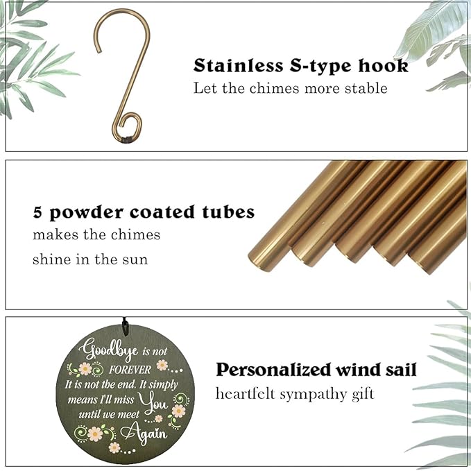 Personalized Sympathy Wind Chimes for Loss of Loved One, Memorial Wind Chimes, Bereavement/Sympathy Gift for Loss of Mother Father Husband Condolence Remembrance,Product in USA