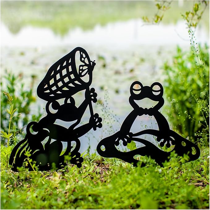 Frog Metal Garden Stakes Decorative, Gifts for Women/Men/Frog Lovers Gifts,Black Frog Silhouette Statues Garden Decor for Outside,Outdoor Decor,Yard Art,Patio,Lawn Ornaments