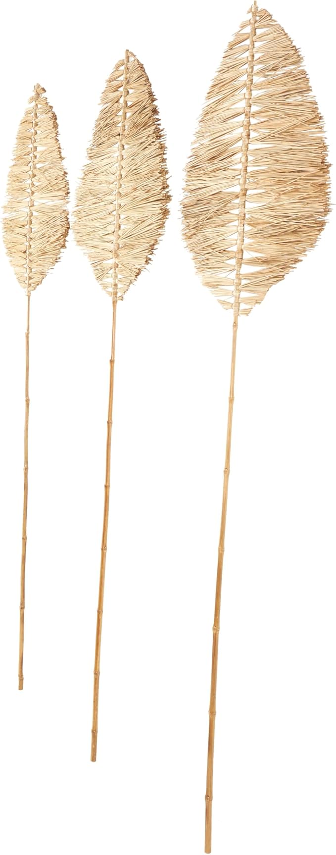 Deco 79 Bamboo Wood Leaf Handmade Home Decor Natural Foliage Tall Palm Leaf Stick Tassel Natural Dried Foliage, Set of 3 Foliage for Decoration 21" W, 79" H, Light Brown