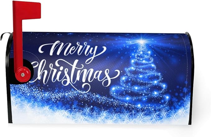 Mailbox Covers Merry Christmas Blue Snow Tree Magnetic Letter Post Box Cover Standard Size 21 x 18 Inch Garden Yard Home Decorative