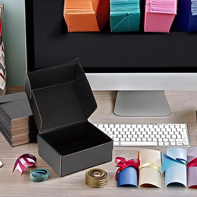 Small Shipping Boxes 8x6x3 Inch (25 Pack) - Sturdy Black Corrugated Cardboard Boxes for Small Business, Ecommerce, Mailing & Packaging | Recyclable Gift & Storage Boxes