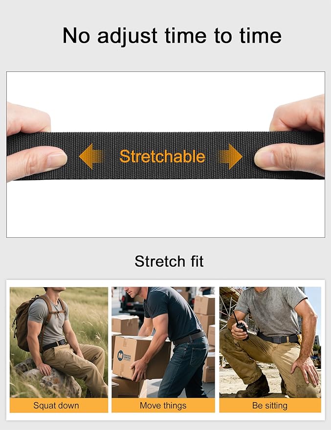 JUKMO Stretch Tactical Belt for Men, Military Work Rigger Hiking 1.5" Elastic Nylon Web Ratchet Quick Release Belt