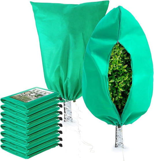 Homimp Plant Covers Freeze Protection, 8 Pack Frost Covers with Zipper Drawstring (31.5" x 47.3") Plant Protection Cover Bags for Outdoor Winter Frost Cold Weather Shrubs Trees Jacket Covers(Green)