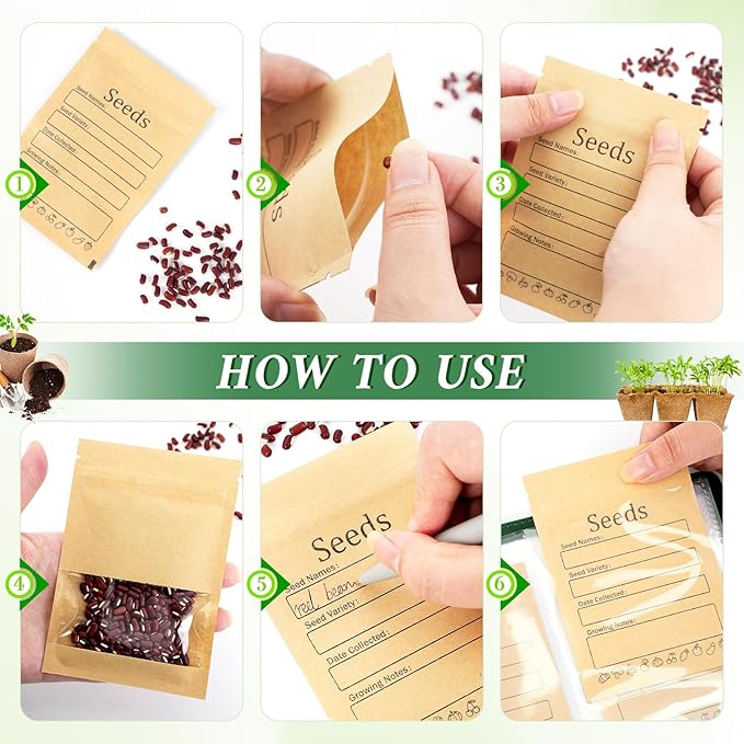 Seed Storage Organizer Binder-Garden Seed Packet Organizer with 50 Pack Seed Packet Sleeves that Stores 200 Seed Envelopes-100 Resealable Seed Saving Envelopes for Seed Storage, Seed Saver