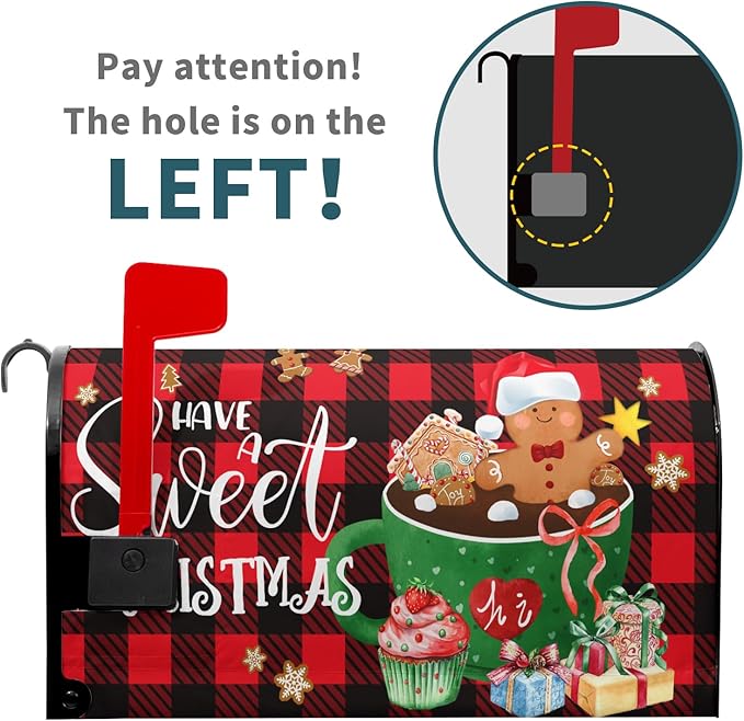 21"x18" Gingerbread Mailbox Cover Magnetic Standard Size Have A Sweet Christmas Cookies Mailbox Wrap Post Cover with Red Black Buffalo Plaids for Yard Garden Outside Holiday Decor