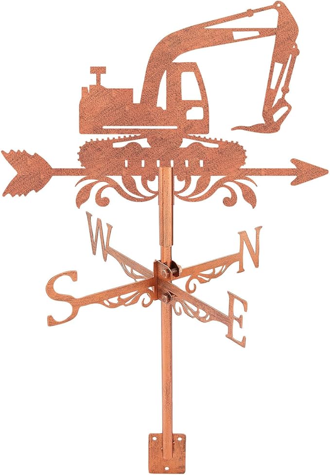 SUPERDANT Digger Weather Vane Engineering Vehicles Metal Weathervane Copper Windvanes Decorative Wind Direction Vanes Signs for Farmhouse Sheds Outdoor Garden Lawn Roof Paddock Decoration