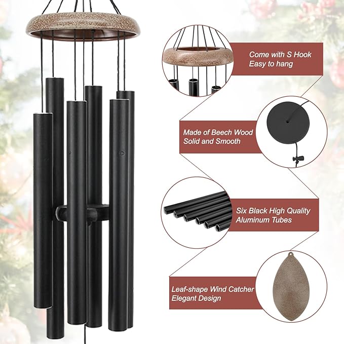 ASTARIN Wind Chimes for Outside, All Metal Tuned Wind Chime Outdoors, Sympathy & Memorial Wind Chimes for Mom Dad, Leaf Design, Box Included