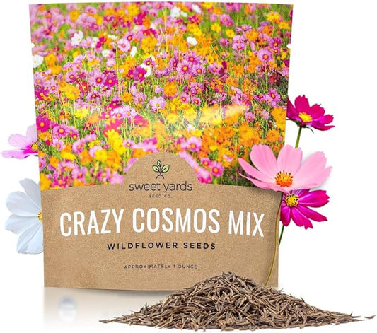 Cosmos Seeds Wildflower Mixture - Bulk 1 Ounce Packet - Over 5,000 Seeds - Pink, Yellow, Orange, Red, Purple and White Mixed Species!