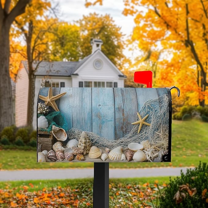 Summer Mailbox Cover Shell Magnetic Mailbox Covers Magnetic Standard Size 21x18 Inch Beach Decorative Mailboxes for Outside Home Farmhouse Garden Decor