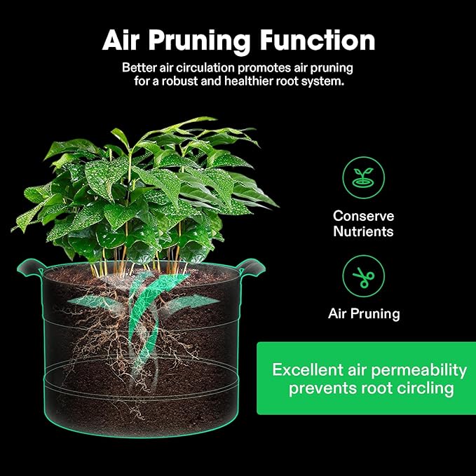 VIVOSUN 5-Pack 10 Gallon Potato Grow Bags, Thick Fabric Pots with 360 Visibility & Harvest Window, Black
