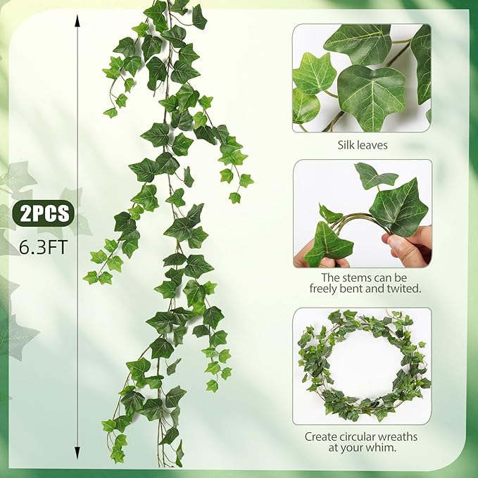 RECUTMS 2Pcs Fake Vines 74.8inch Artificial Ivy Garland Hanging Plants with Silk Leaves Greenery Decoration for Indoor Outdoor Wedding Home Kitchen Garden Office