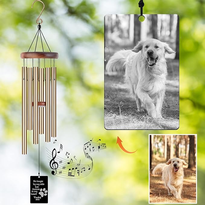 Pet Memorial Wind Chimes Engraved Personalized Wind Chimes for Loss of Loved Dog,Sympathy Wind Chimes for Outside,Bereavement/Remembrancegifts for Loss of Dog