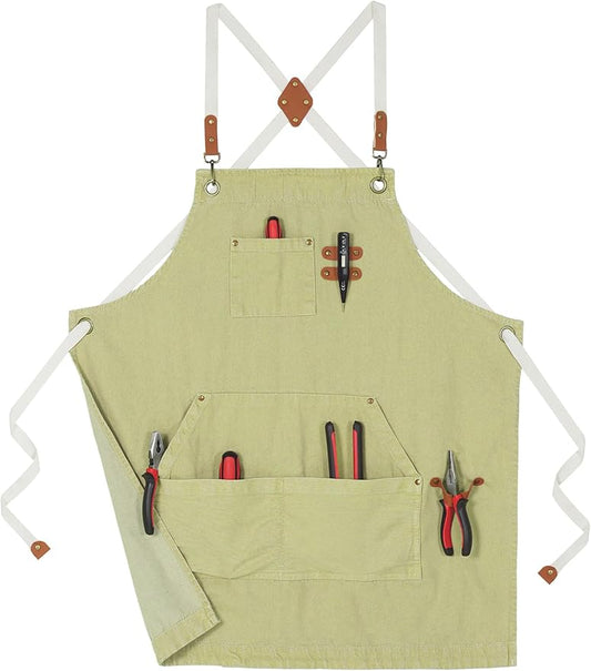 Denim Bbq Apron for Men Women with Pockets Adjustable Cross Back Chef Aprons for Kitchen Cooking Grilling Working