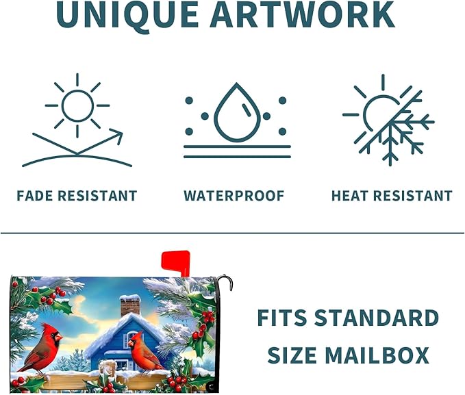 Christmas Magnetic Mailbox Cover Bird Mailbox Cover Magnetic Standard Size 18 X 21 Inch Winter Mailbox Post Cover Mailbox Wraps Mailbox Decor for Home Garden Outdoor Yard