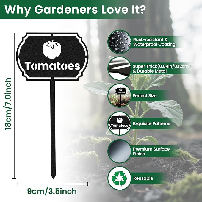 CUTHOLLOW 8PCS Metal Plant Markers Stakes Vegetable for Outdoor Indoor, 3.5"x7" Waterproof Cute Garden Plant Labels Signs Tags for Farmhouse Greenhouse Decor - Funny Gardening Gifts