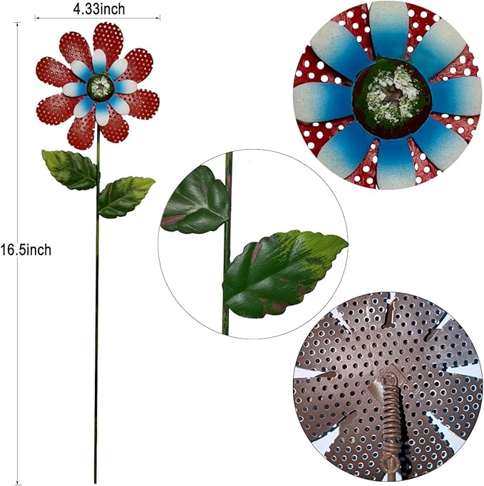Colorful Metal Garden Flower Stakes, 6-Pack Decorative Yard Art, 16.5 inch Height, Outdoor Lawn Ornaments