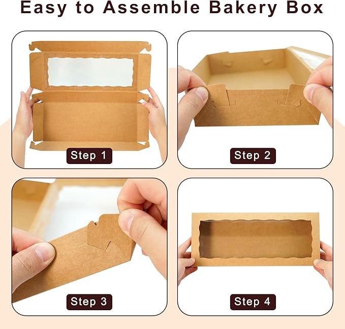 5pcs Cookie Boxes 12 x 5 x 1.5 Inch Bakery Boxes with window Chocolate Covered Strawberries Box for Christmas Valentine's Mother's Day- Brown