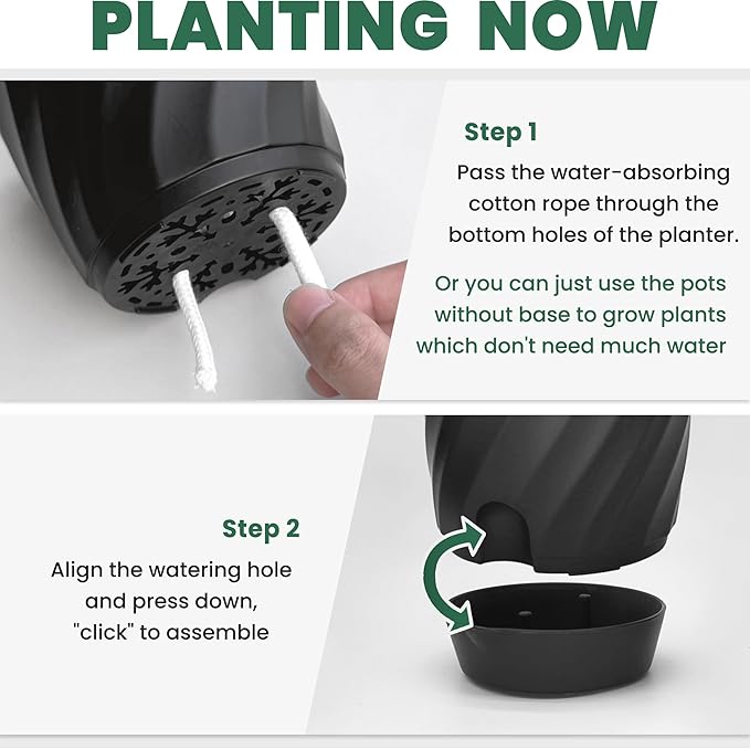 Plant Pots with Drainage, Self Watering Pots for Indoor Plants, Home Decor Flower Planters, 6 Pack Plastic Planters Succulent Pots, Black