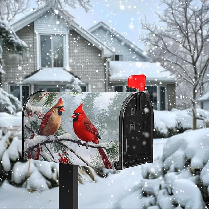Cardinal Bird Mailbox Cover Winter Large Mailbox Covers Christmas Magnetic Mailbox Wraps Red Bird Dust-Proof Letterbox Cover Oversized-25.5" x21