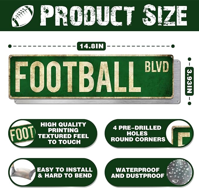 Football Gifts for Boys 8-12 Accessories Football Stuff Wall Decor for Boys Room Football Room Gear Teen Boys Birthday Christmas Vintage Wall Sign