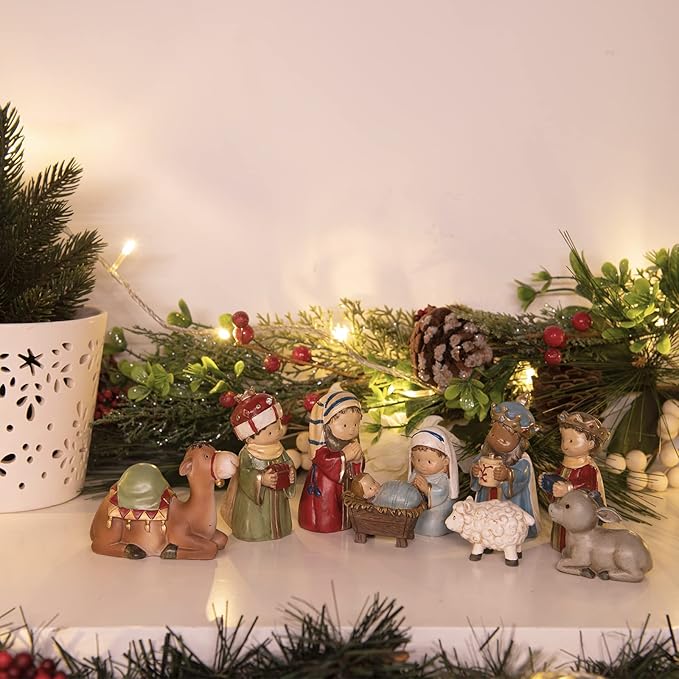 Nativity-Set Christmas-Decorations Indoor Figurines Decor - Hand-Painted Nativity Scene 9 Pieces Neman House Studio