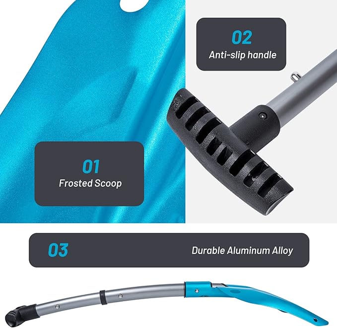 G2 Backcountry Lightweight Telescopic Avalanche Snow Shovel, Storage Down to 13 inch, Durable Aluminum Alloy Material, ABS Anti-Slip Proof Handle, Compact Storage Size (Blue)