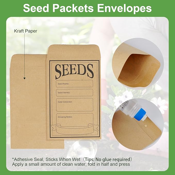 FACULX Seed Organizer Storage Box, Seed Saver Kit with 40 Plant Labels and 40 Seed Envelopes, Metal Seed Storage Organizer, Seed Saving Box, Seed Packet Container, Large, Grey