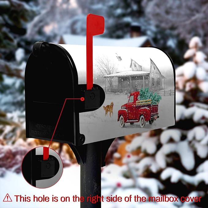 Winter Mailbox Cover Red Truck Snowflake Mailbox Wrap with Magnetic Strip Christmas Dog Snowy Letter Post Box Cover Decoration Welcome Home Outdoor Standard Size 21" Lx 18" W
