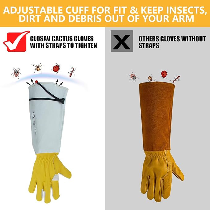 Cactus Gloves, Thorn Proof Gardening Gloves for Rose Pruning & Cacti Handling (Large (Pack of 1), Yellow-reinforce)