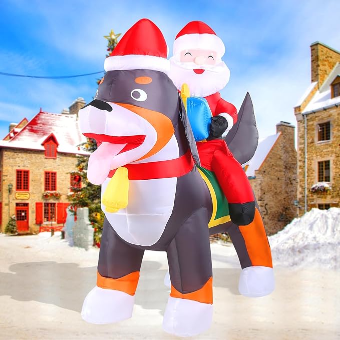 7.2 FT Christmas Inflatables Yard Decorations Outdoor Santa Claus Riding Dog, Built-in LED Lights, Christmas Blow Up for Outdoor, Yard, Roof, Lawn
