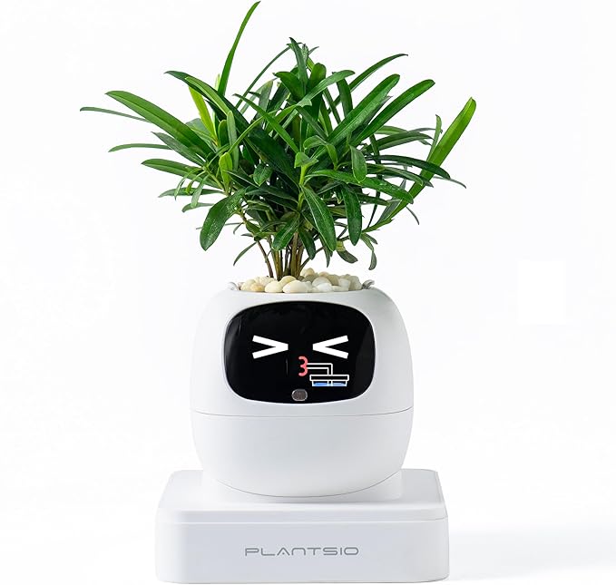 Ivy AI Smart Plant Pot with Emoji Intelligent Planter Robot for Houseplants Tamagotchi Flower Pot Stylish Plantagotchi Home Decor(Ivory)