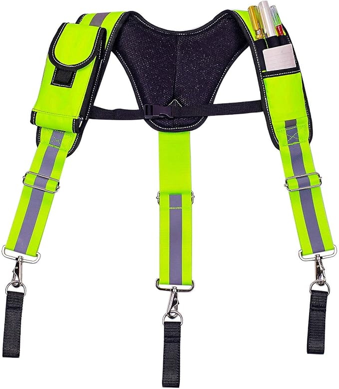 AISENIN Carpenter Tool Belt Suspenders, Heavy Duty Tool Belt Suspenders Reflective Safety Suspenders