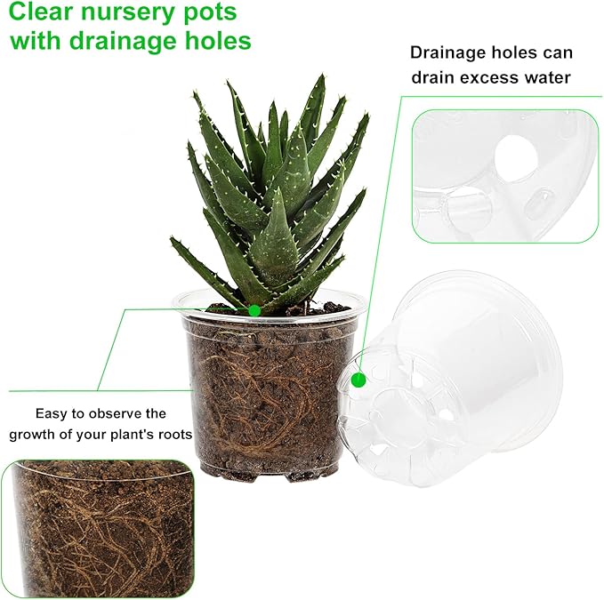 JERIA 40 Pack 6/5/4/3.5Inch Clear Nursery Pots with Drainage Holes, Clear Plant Pot for Planting, Transparent Plastic Plant Pots,Durable Seed Starting Pot for Succulents
