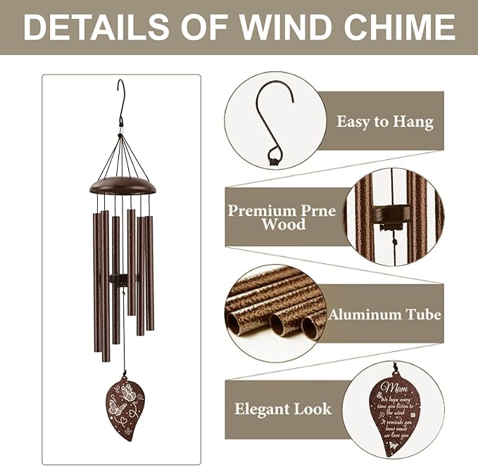 for Mom 32", Mom Wind Chimes, Mother Birthday Gift from Daughter Son, Love Reminder Gifts for Birthday