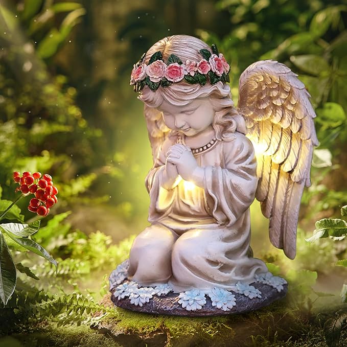 Choies Oudoor Angel Staue,Solar Garden Angel Statue and Figurines,Outdoor Praying Sculpture Decoration for Outside,Home,Patio,Yard,Cemetery