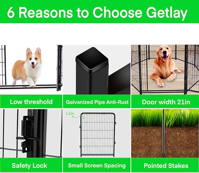 Tall Garden Fence and Borders, Wide Gate Low Threshold Fence Panels, 32 in(H) 4 Panels Total 8.9 Ft(L) Dog Digging Fences Barrier, Modular Fencing, Dog Fences Outdoor for Yard