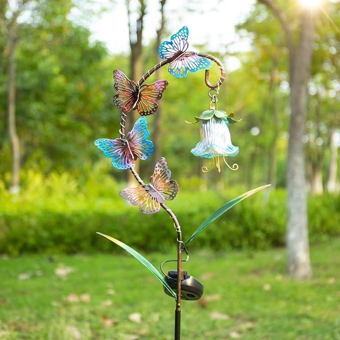 Bshine Solar Butterfly Lights Outdoor Garden Decoration, Metal Stake Waterproof Hanging Flower Solar Lights, Garden Decoration Outdoor Terrace, Yard, Path and Lawn Ornaments