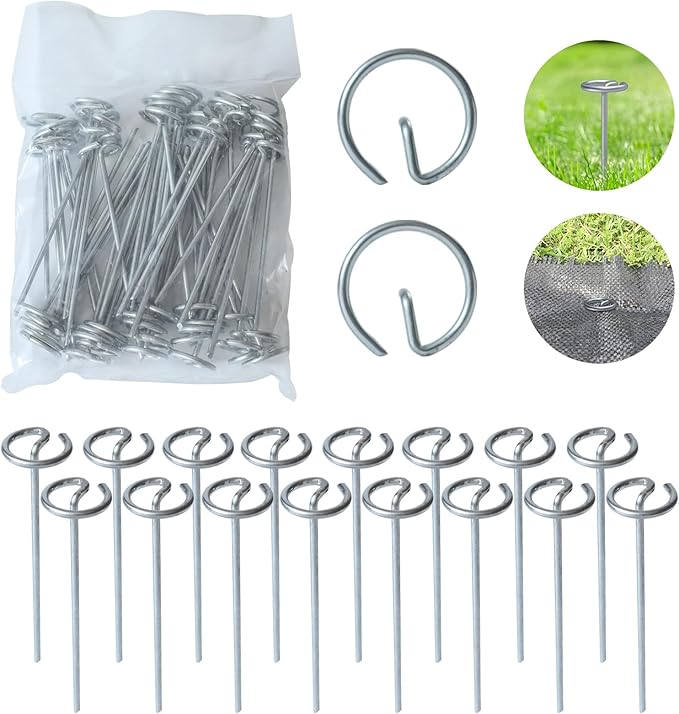 50 Pack Circle Top Landscape Fabric Stakes 8 Gauge Landscape Pins, More Holding Power Than U-Shape Garden Staples, 6 Inch Length Garden Stakes Not Easy to Bend, Yard Lawn Spikes for Plant Cover