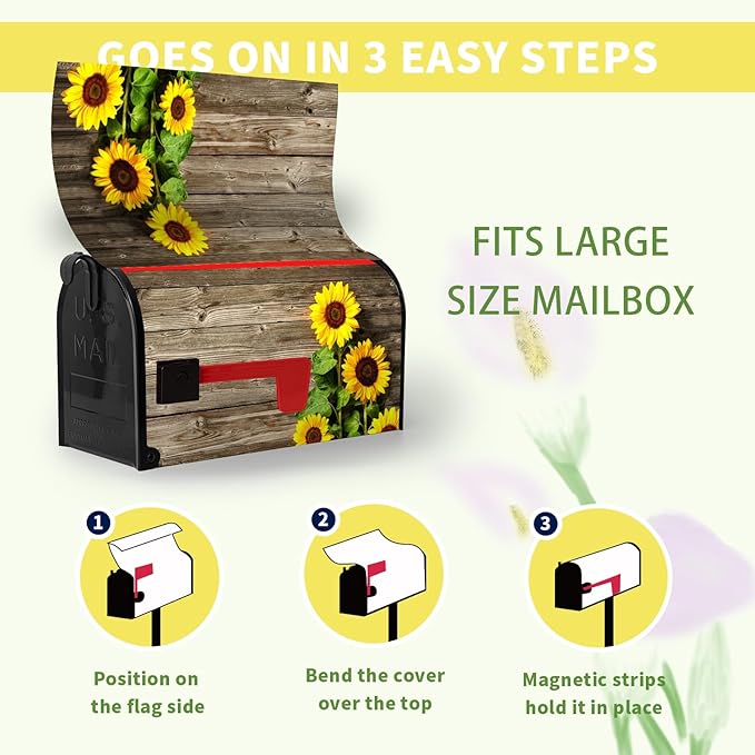 Summer Sunflowers Mailbox Covers Oversized Vintage Board Floral Mailbox Wrap Welcome Seasonal Flowers Post Letter Box Cover Mailbox Post Cover Large Size 25.5" X 21" for Garden Yard Decor