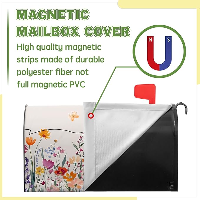 Spring Mailbox Cover Watercolor Summer Mailbox Covers Magnetic Standard Size Colorful Floral Mail Box Wrap Butterfly Decorations for Outside Garden Yard Fall Summer Autumn